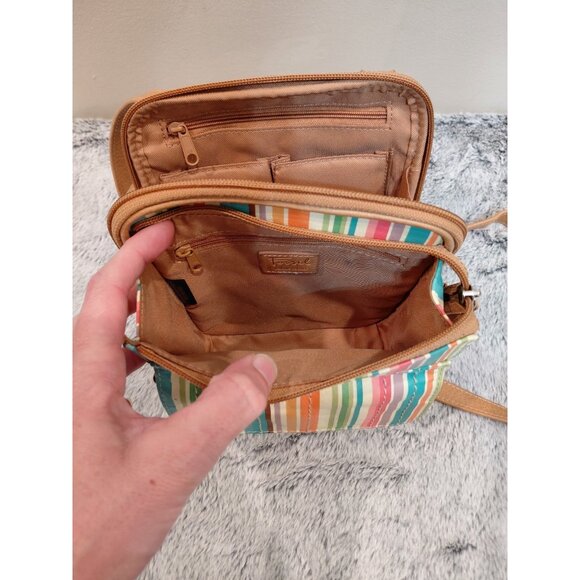 Fossil Multicolor Striped Genuine Leather Crossbody Bag Zip Around Organizer - Picture 8 of 15